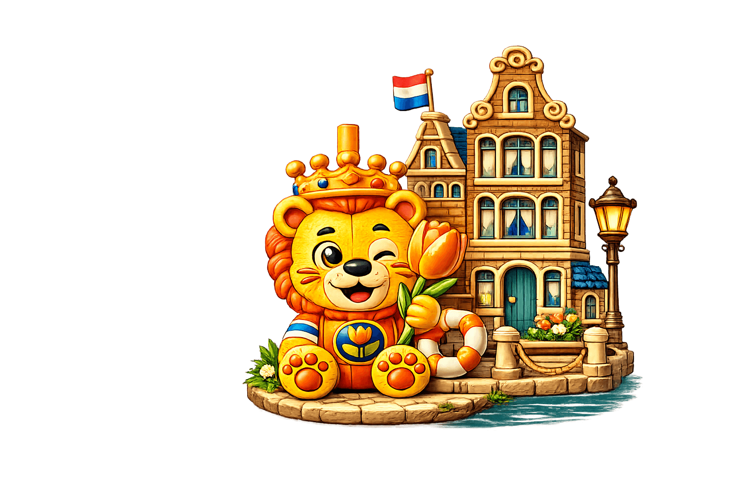 Leo by a Dutch canal house